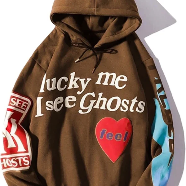 Lucky Me I See Ghosts Brown Hoodies
